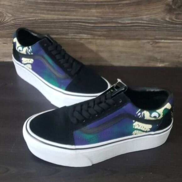 New Vans Old Skool Stacked Womens Platform Shoes Size 7.5 Glows in the Dark Goth - Picture 1 of 11